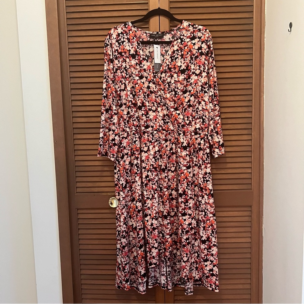 Lane Bryant Pink and Black Floral faux wrap Dress 22/24 petite plus size - Picture 12 of 15